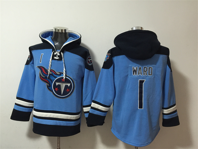 Men's Blue Tennessee Titans #1 Cameron Ward Lace-Up Pullover Hoodie